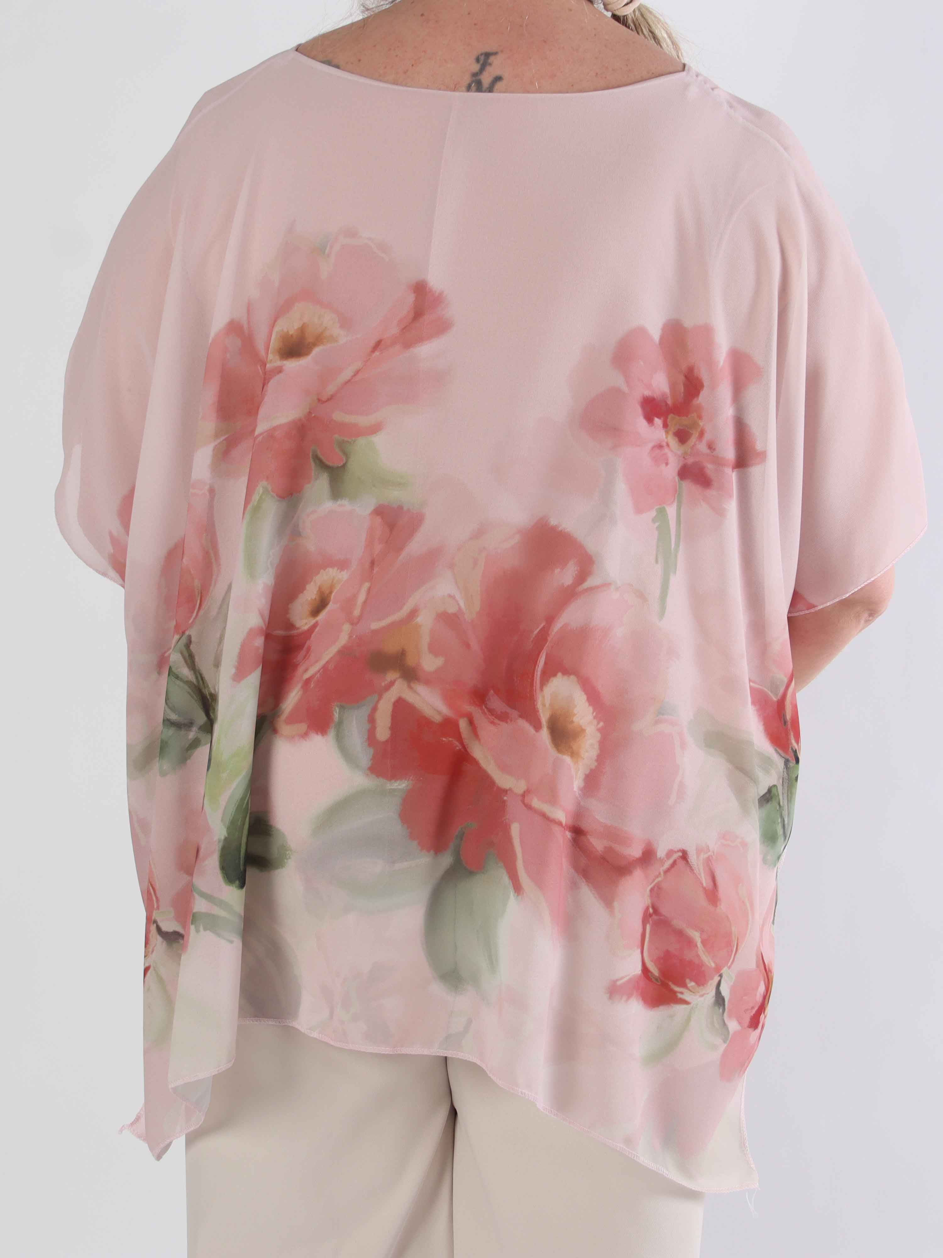 Mirabella Shirt - Plus size-tunika med löst chiffonglager med blommiga motiv